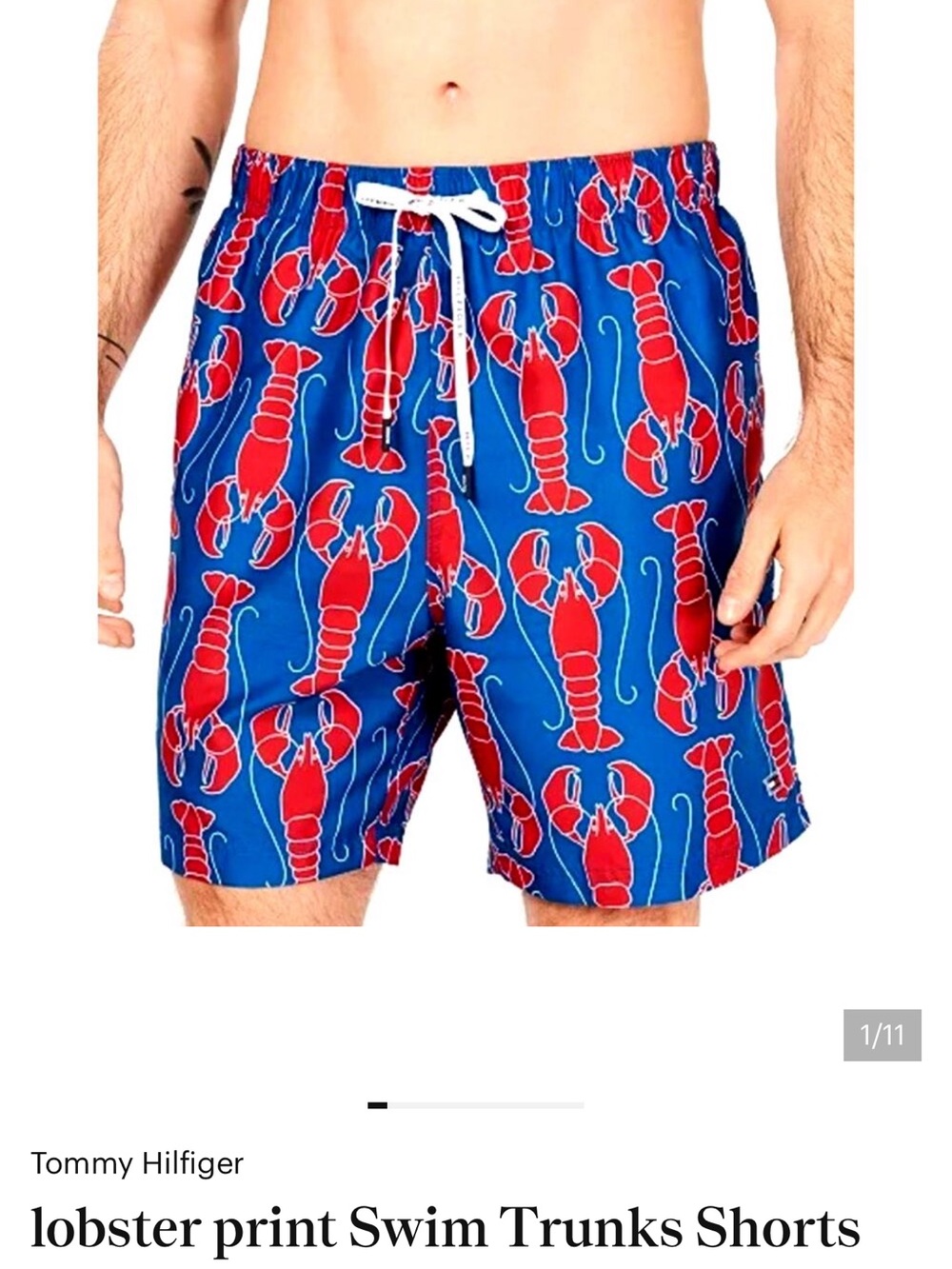 Tommy Hilfiger Blue Lobster Print Swim Trunks in Size Small